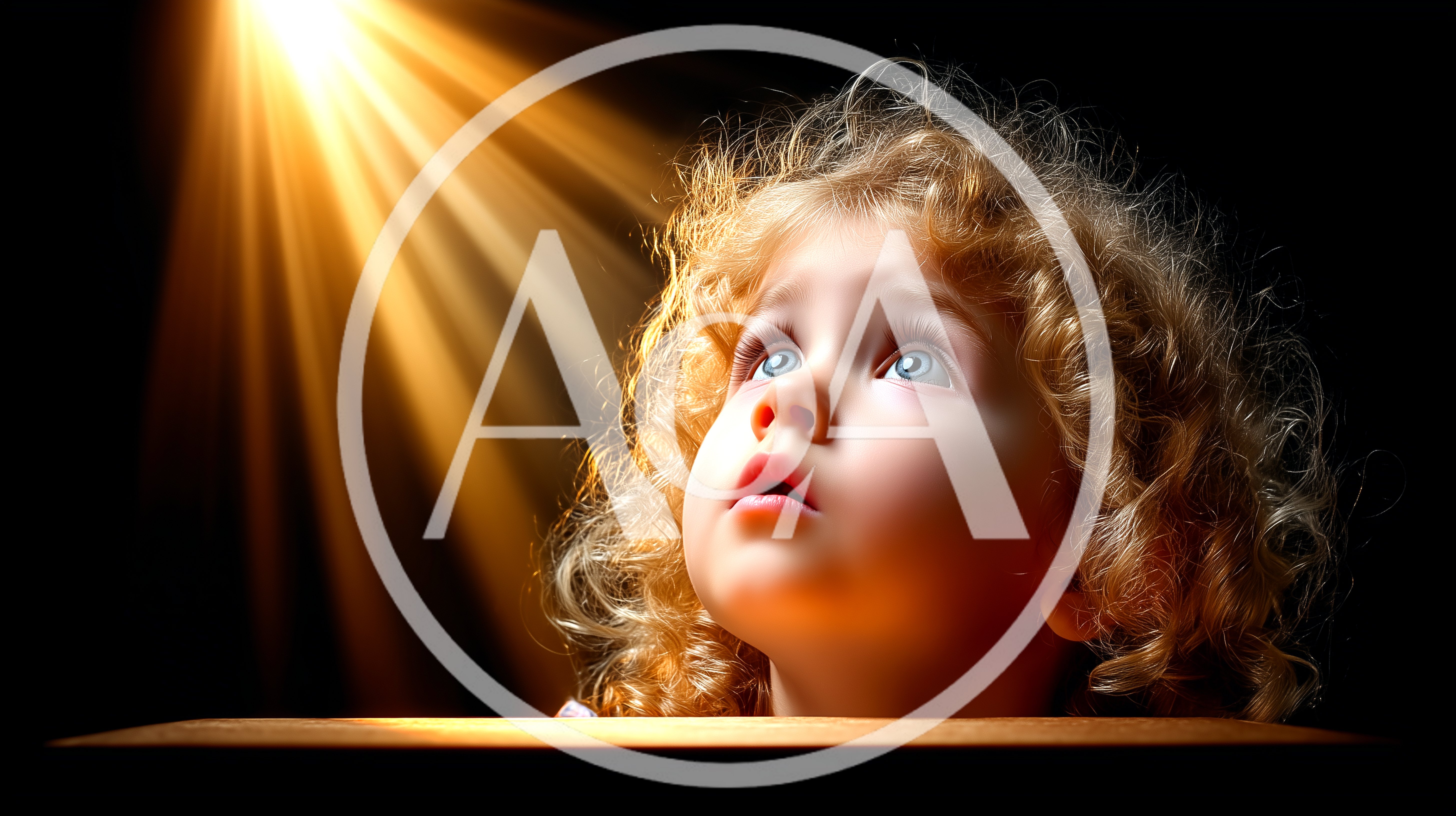 Young Child Looking Upwards With Wonder In Golden Light
