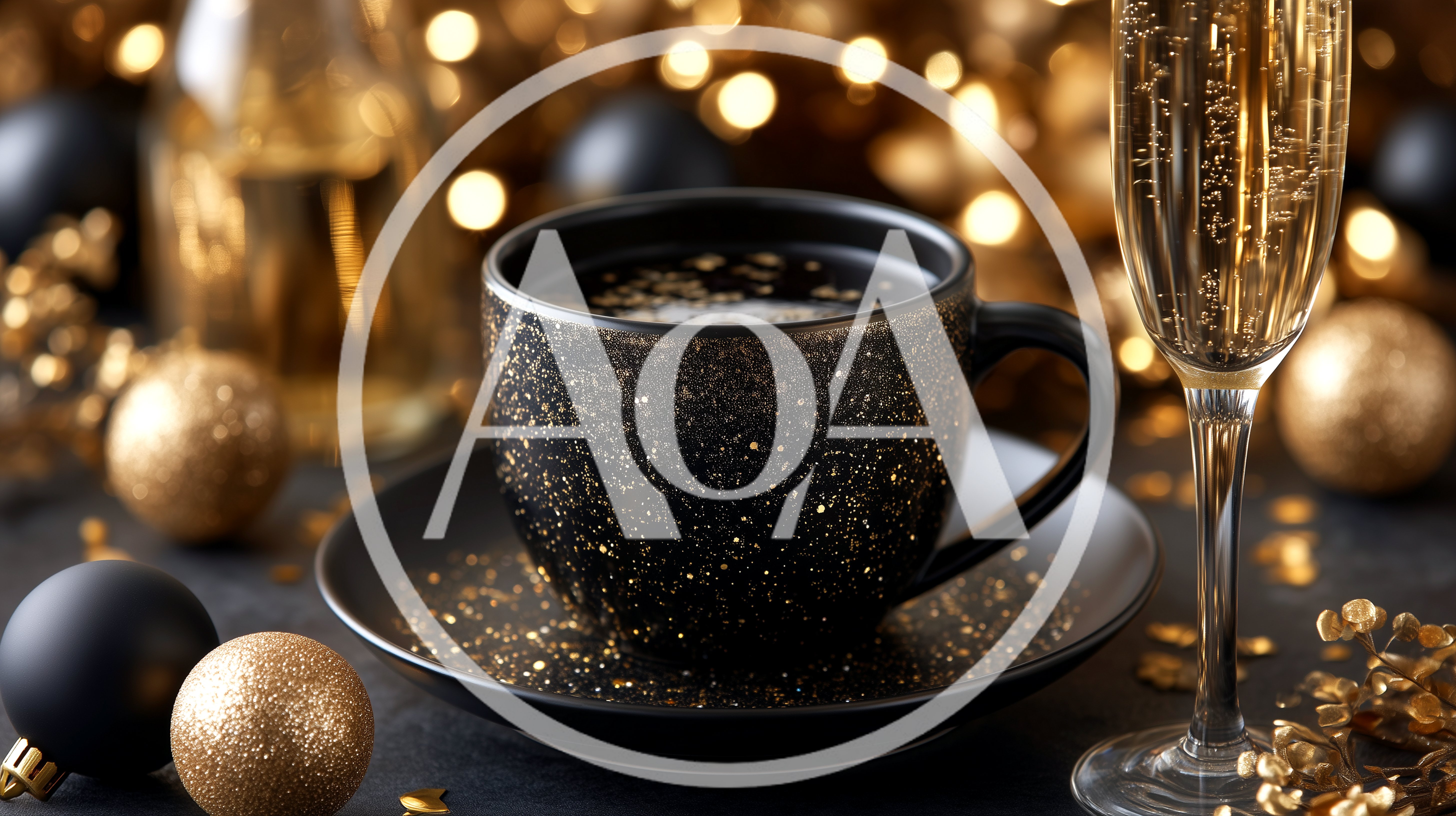 Black Glitter Coffee Cup With Champagne Flute