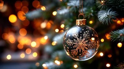 Clear Glass Christmas Ornament With Gold Snowflake Design