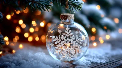 Clear Glass Christmas Ornament With Snowflake Design