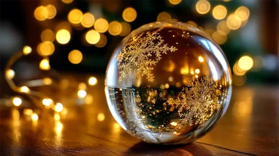 Glass Christmas Ornament With Golden Snowflake Patterns