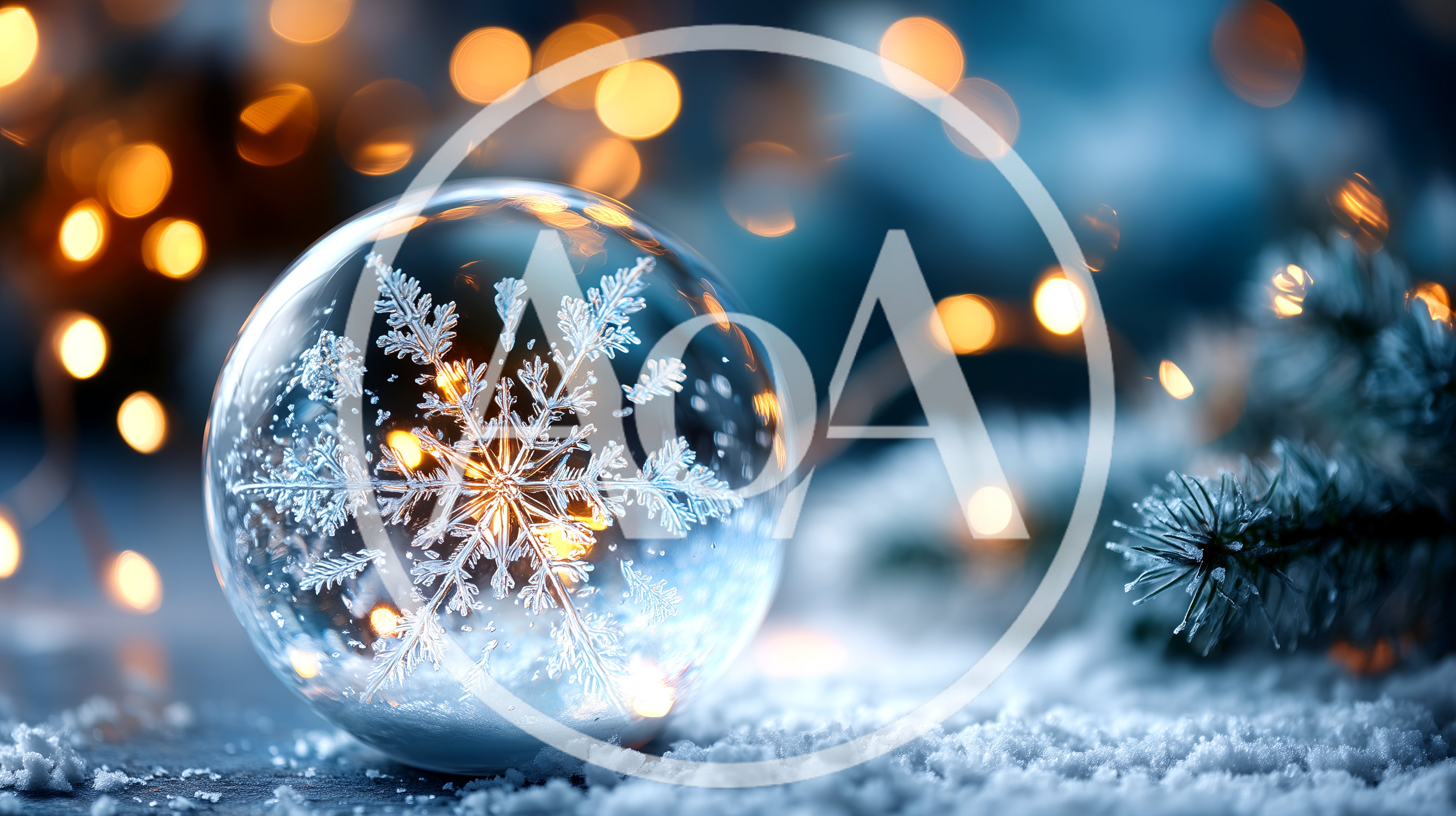 Glass Ornament With Snowflake Pattern On Snowy Surface