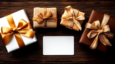 Four Wrapped Gift Boxes With Gold Ribbons