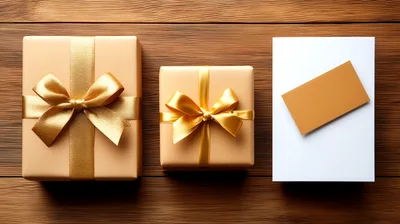 Two Wrapped Gift Boxes And A Blank Card