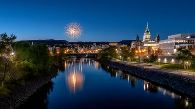 Fireworks Display Over The Gatineau River At Night