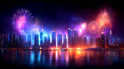 New York City Skyline With Vibrant Fireworks Display