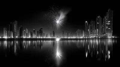 Panama City Skyline With Fireworks Over The Bay