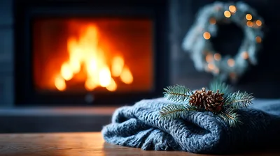 Cozy Winter Scene With Blanket And Pine Cones