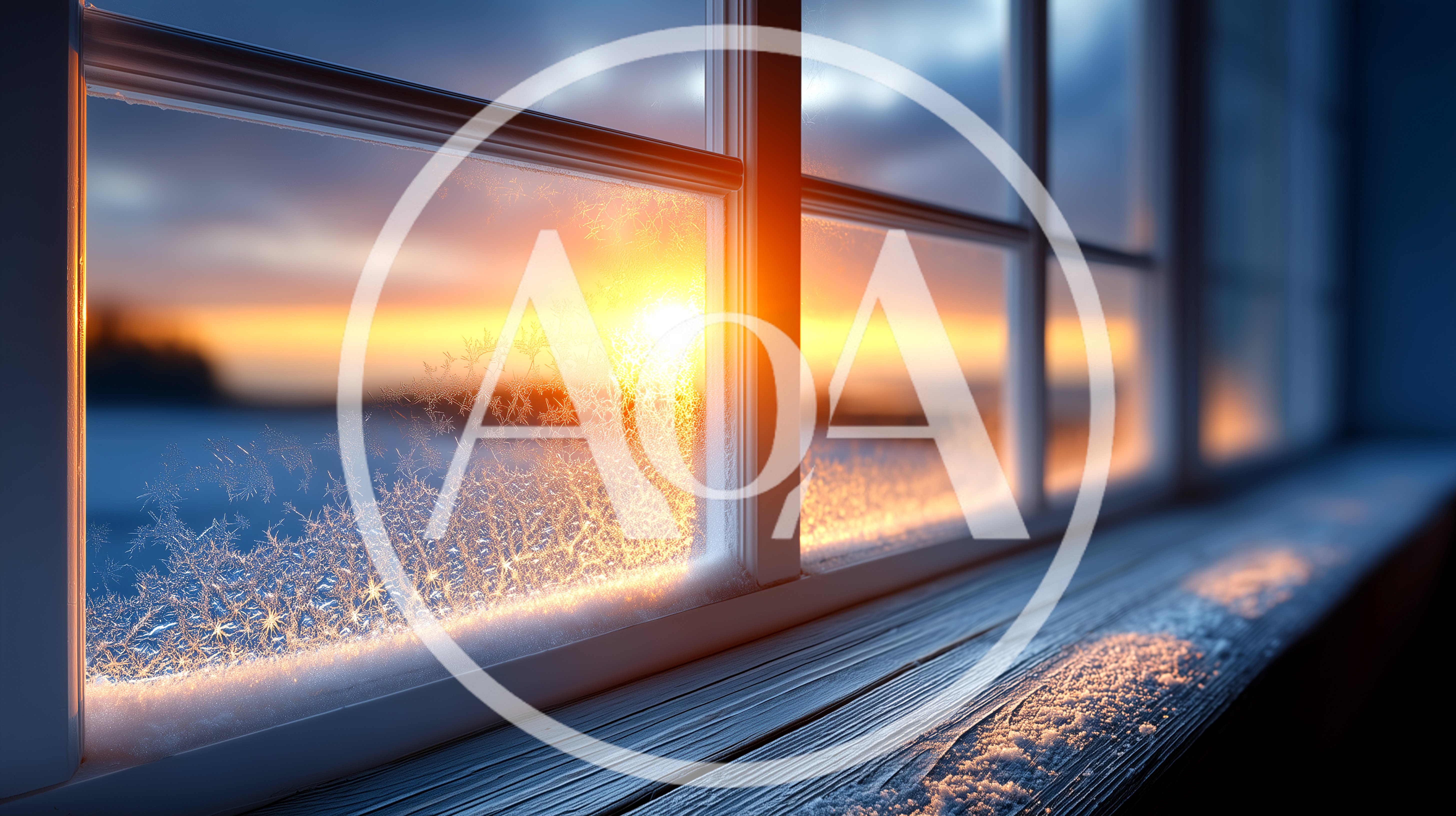 Frosty Window Pane Overlooking A Winter Sunset