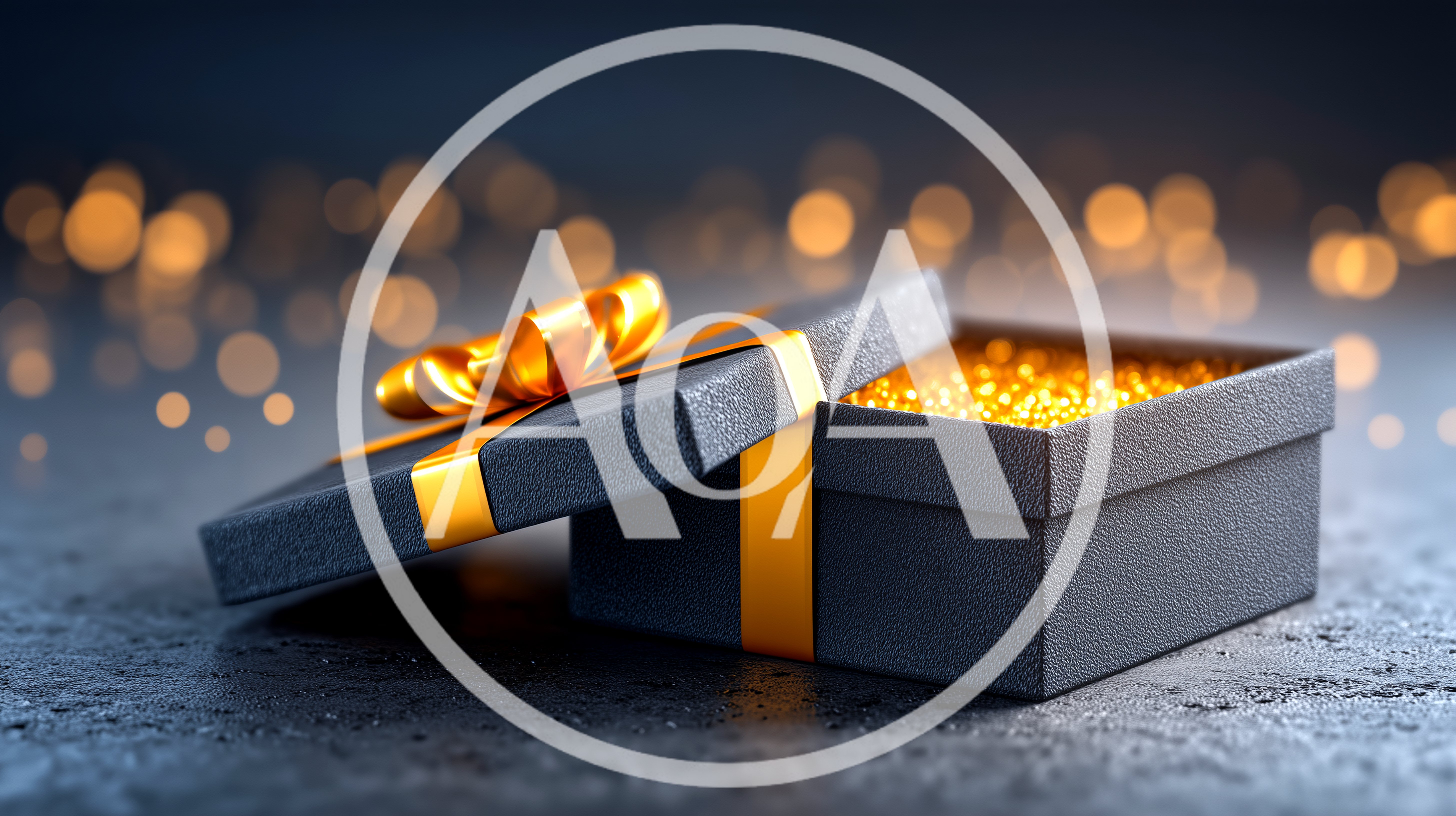 Open Black Gift Box With Golden Contents