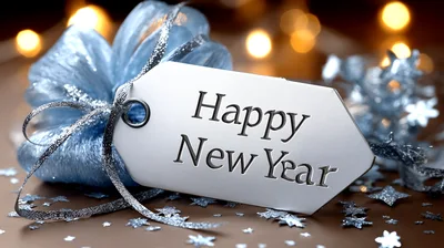 Happy New Year Gift Tag With Silver Ribbon