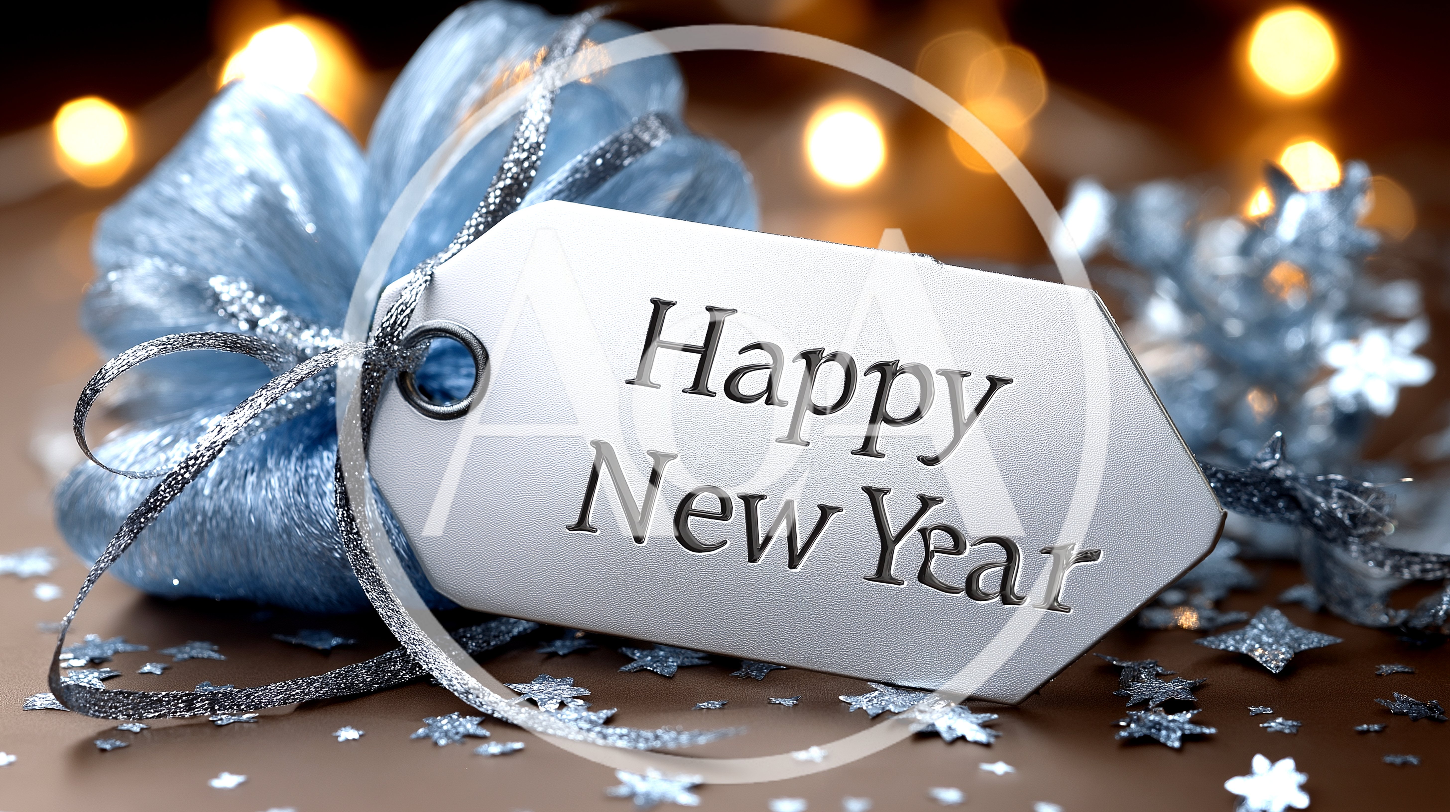 Happy New Year Gift Tag With Silver Ribbon