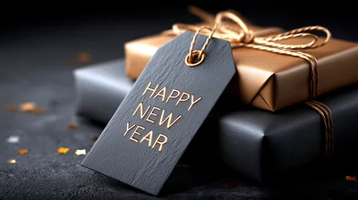 Happy New Year Gift Tag With Wrapped Presents