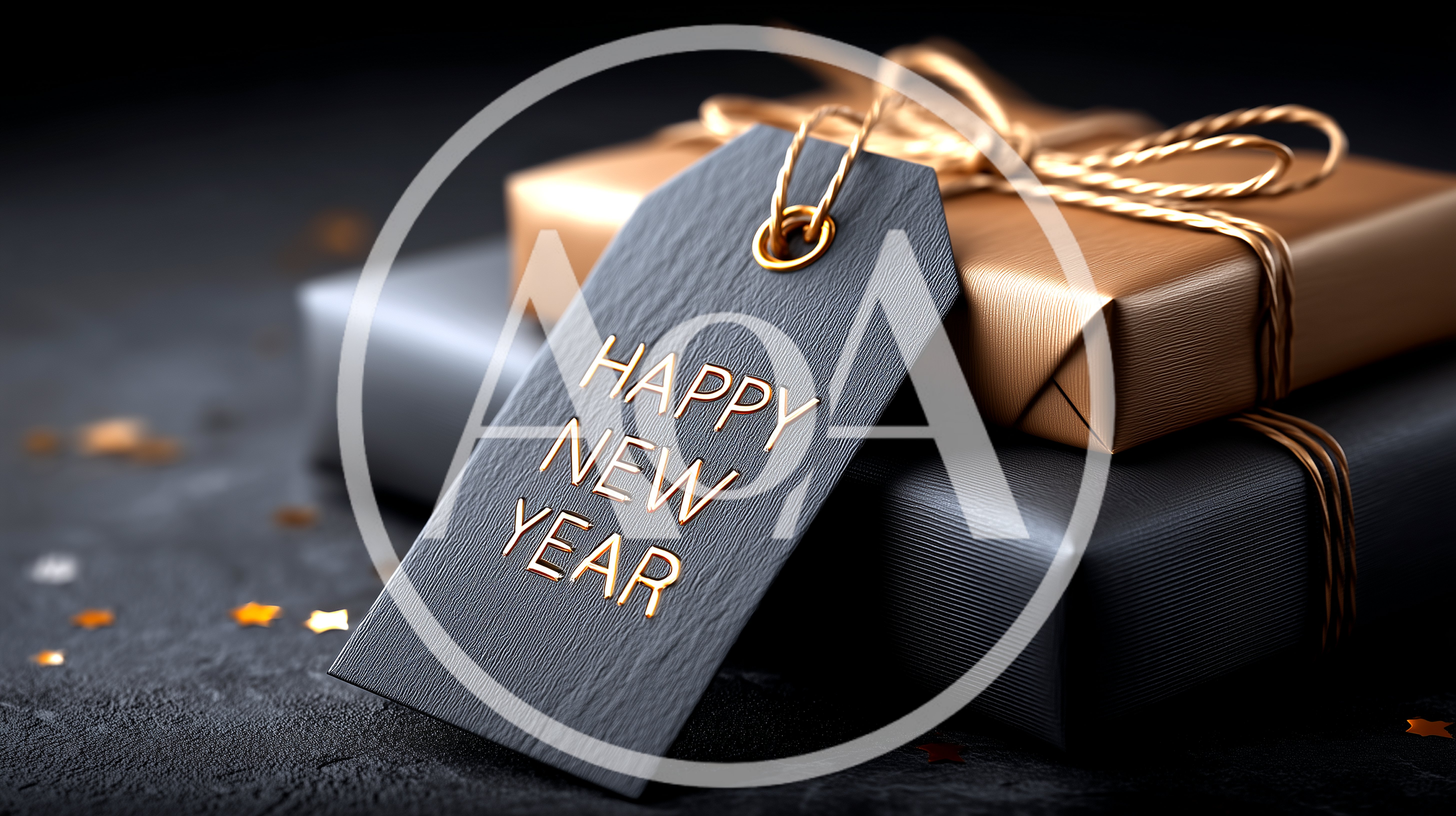 Happy New Year Gift Tag With Wrapped Presents