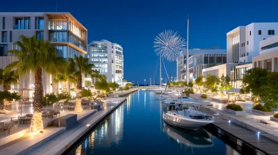 Fireworks Over Limassol Marina At Night