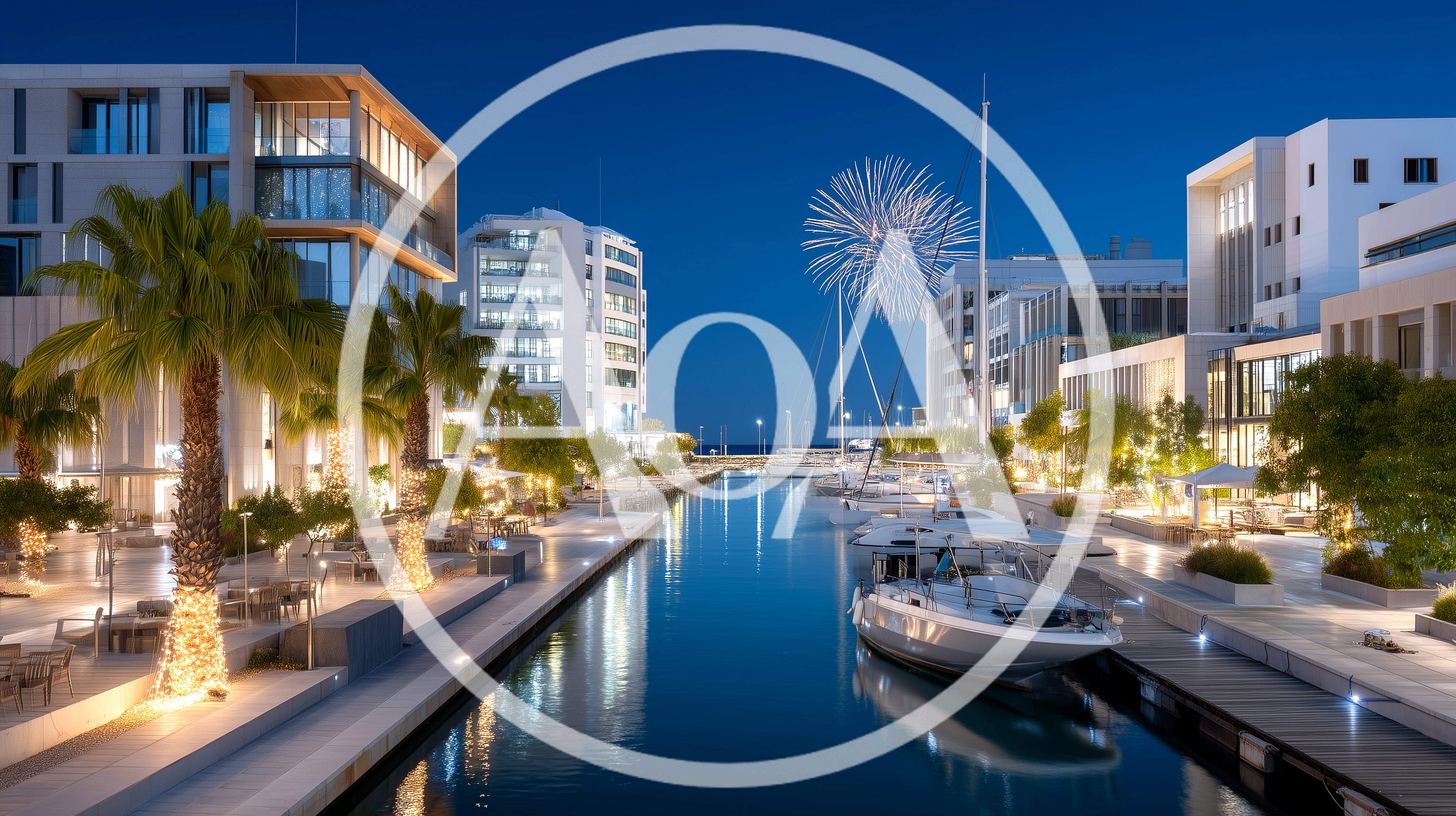 Fireworks Over Limassol Marina At Night