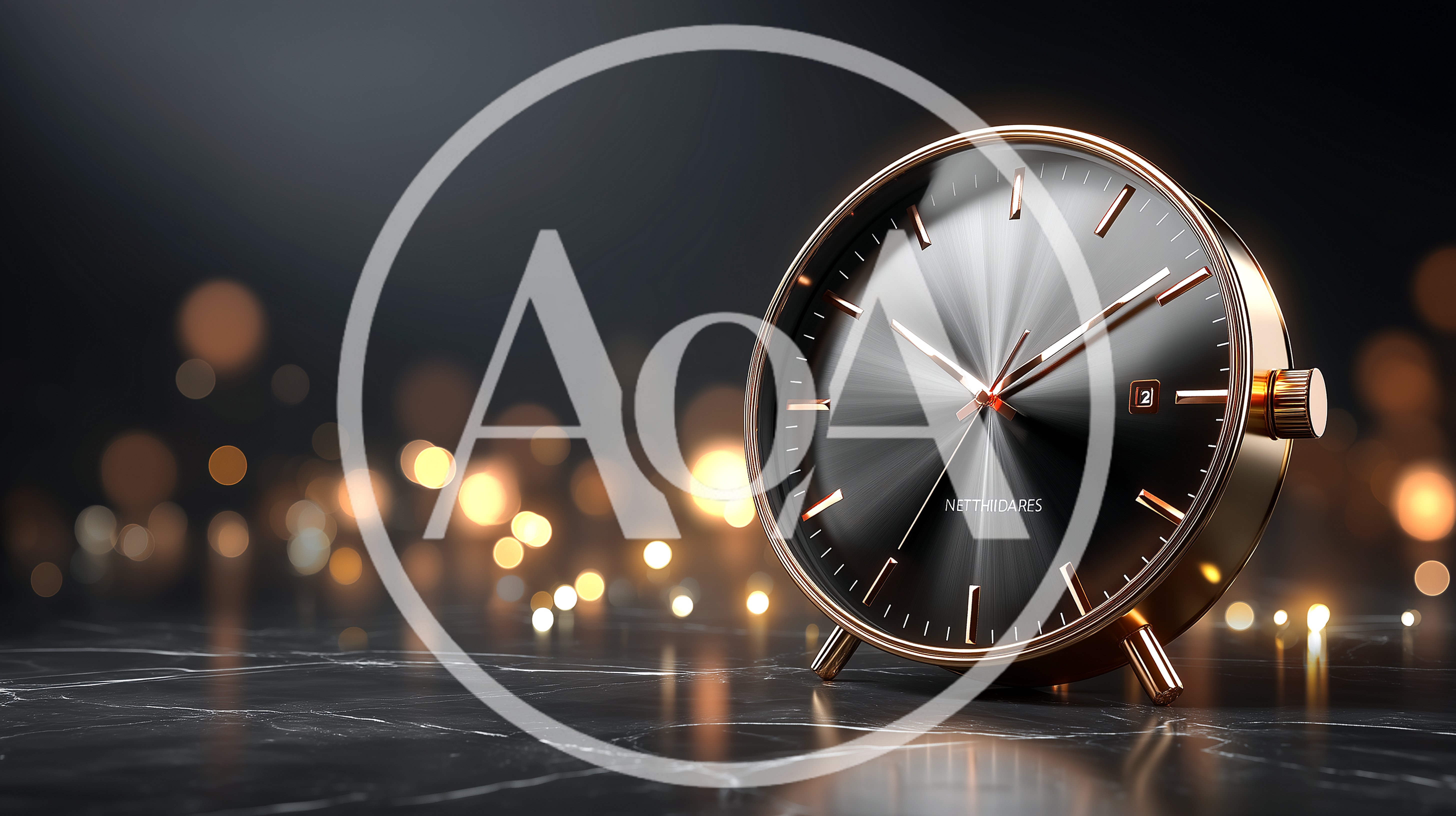 Elegant Rose Gold Desk Clock On Marble Surface