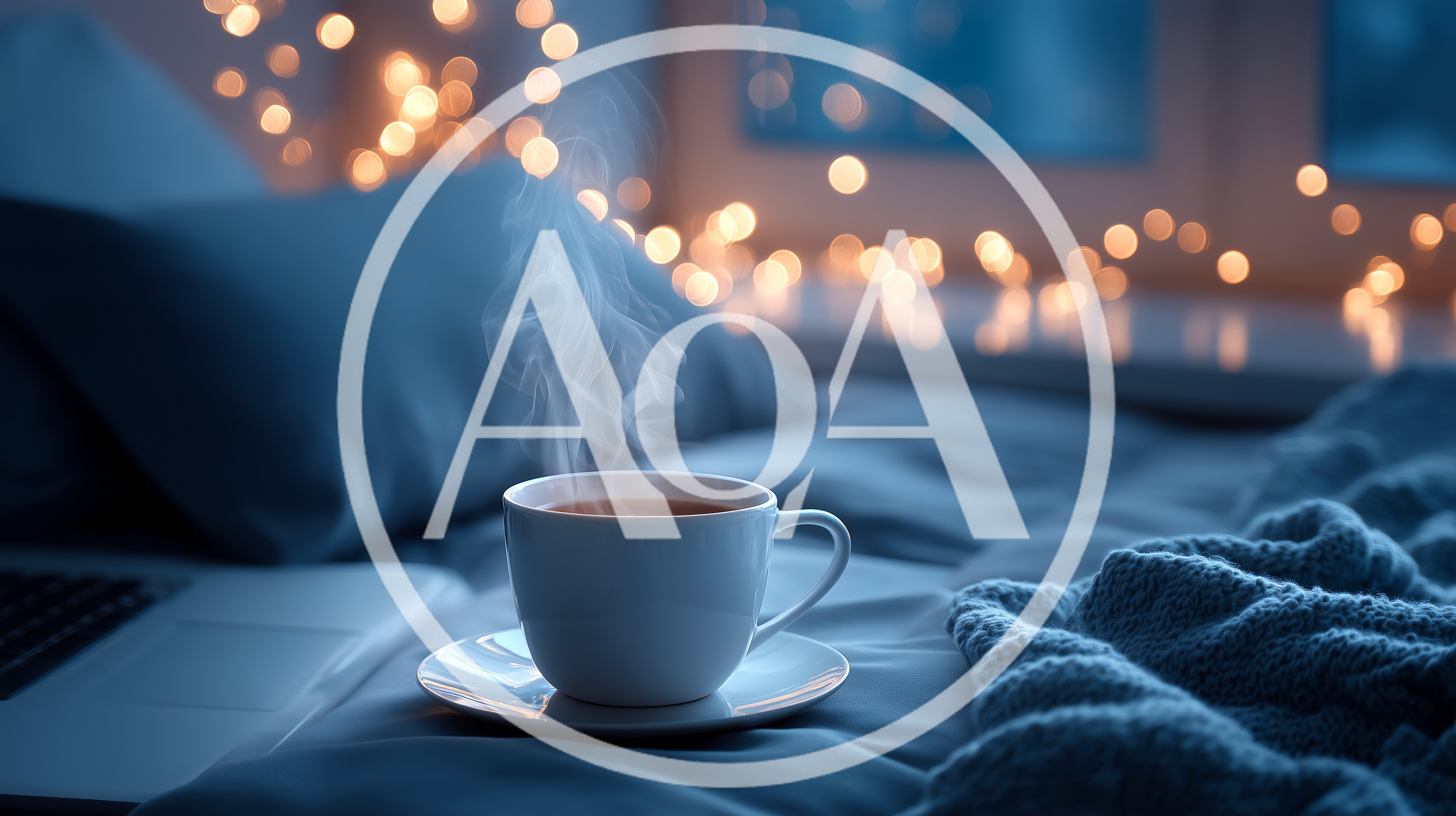 Steaming Cup Of Coffee On A Cozy Bed