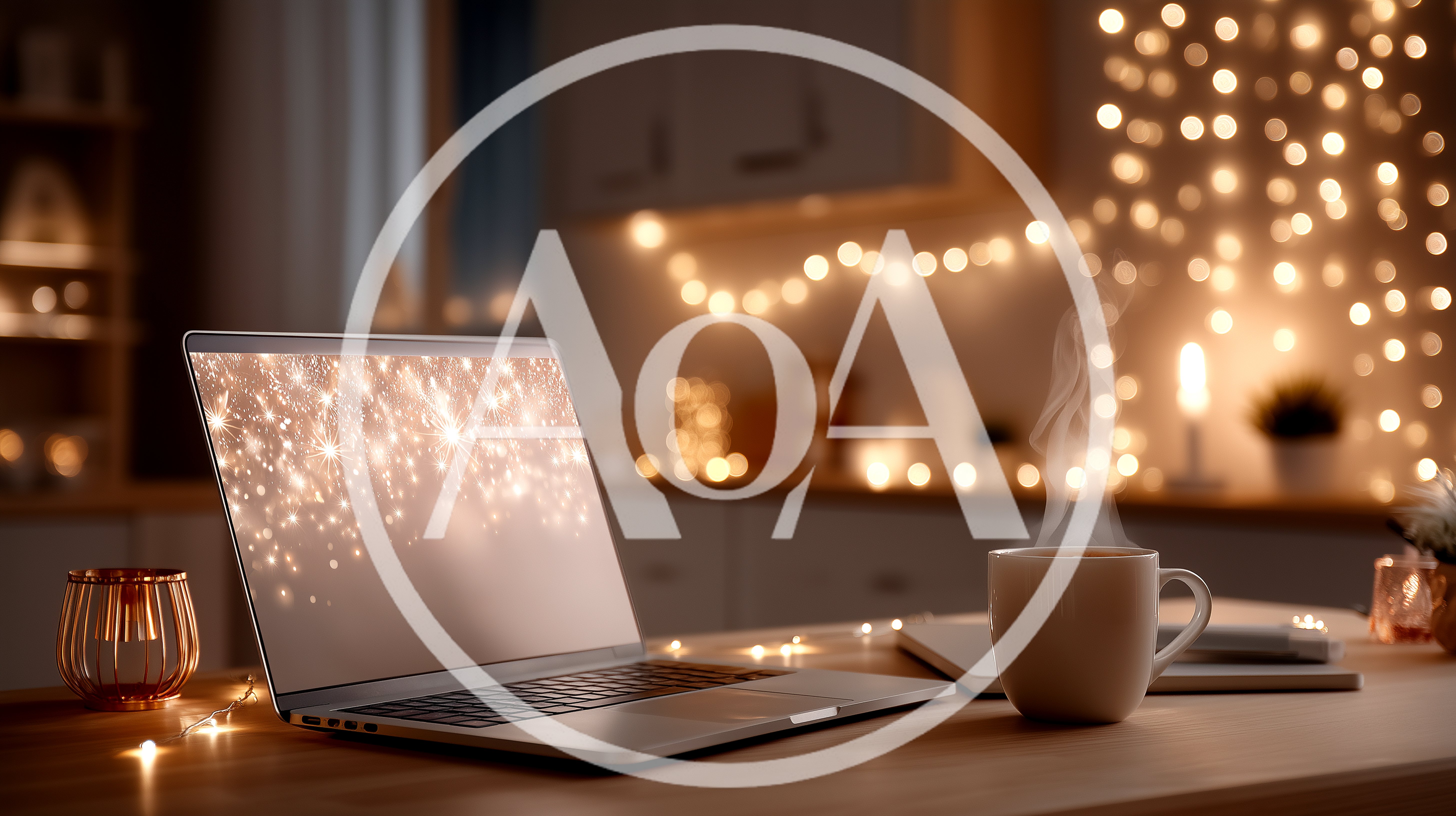 Laptop And Steaming Coffee Cup On Cozy Desk