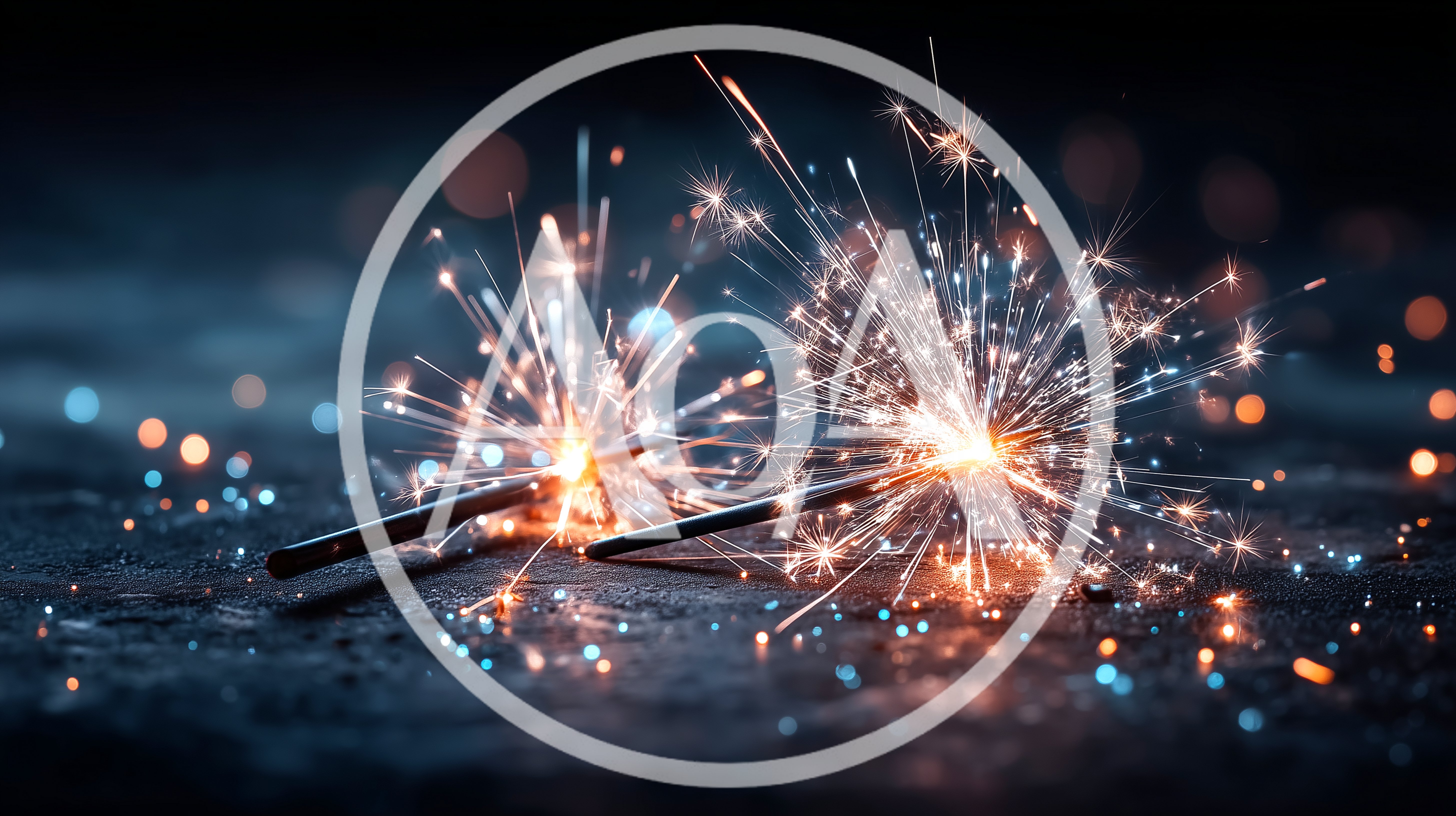 Two Burning Sparklers On A Dark Surface