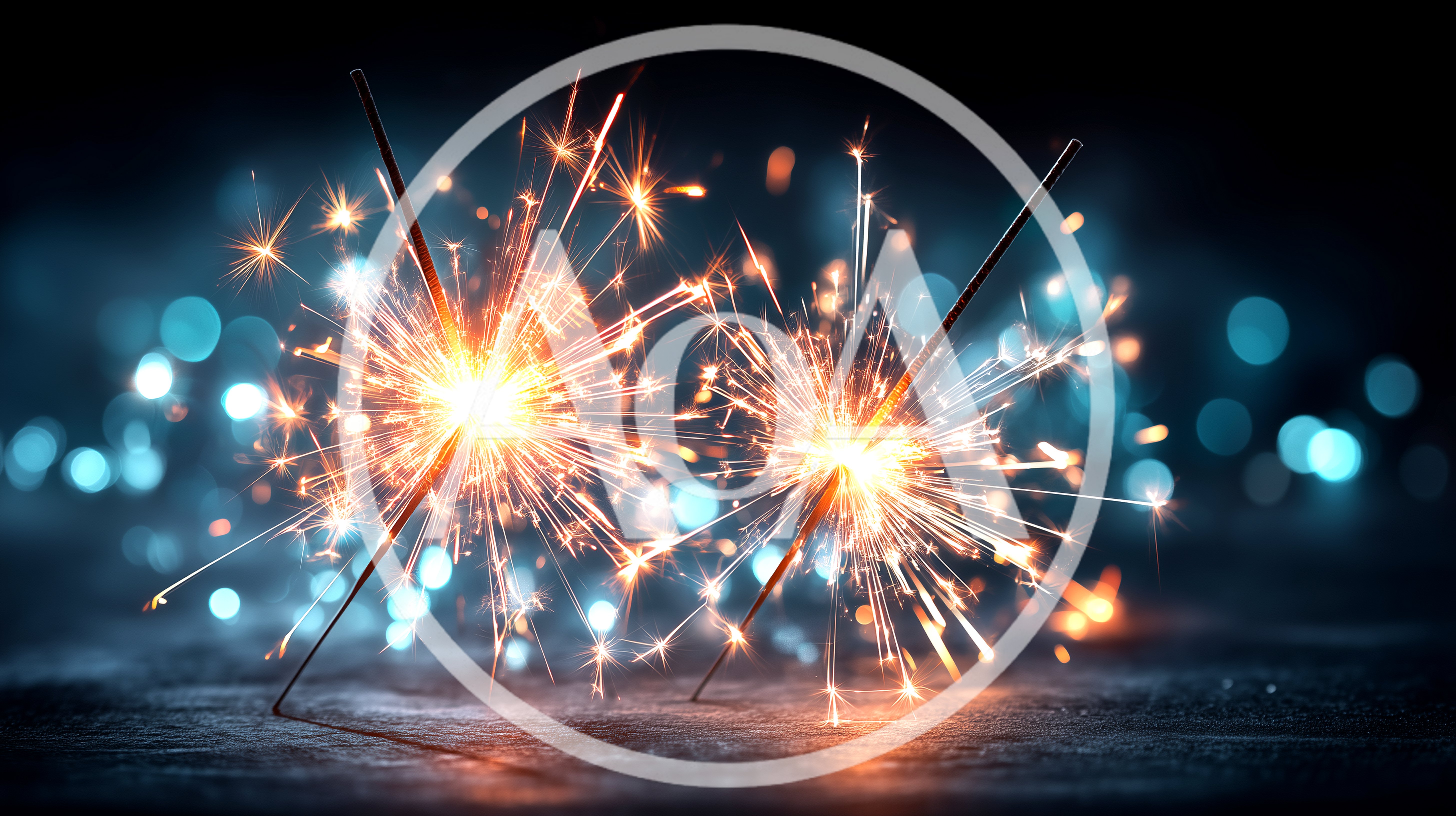 Two Burning Sparklers Against A Dark Bokeh Background