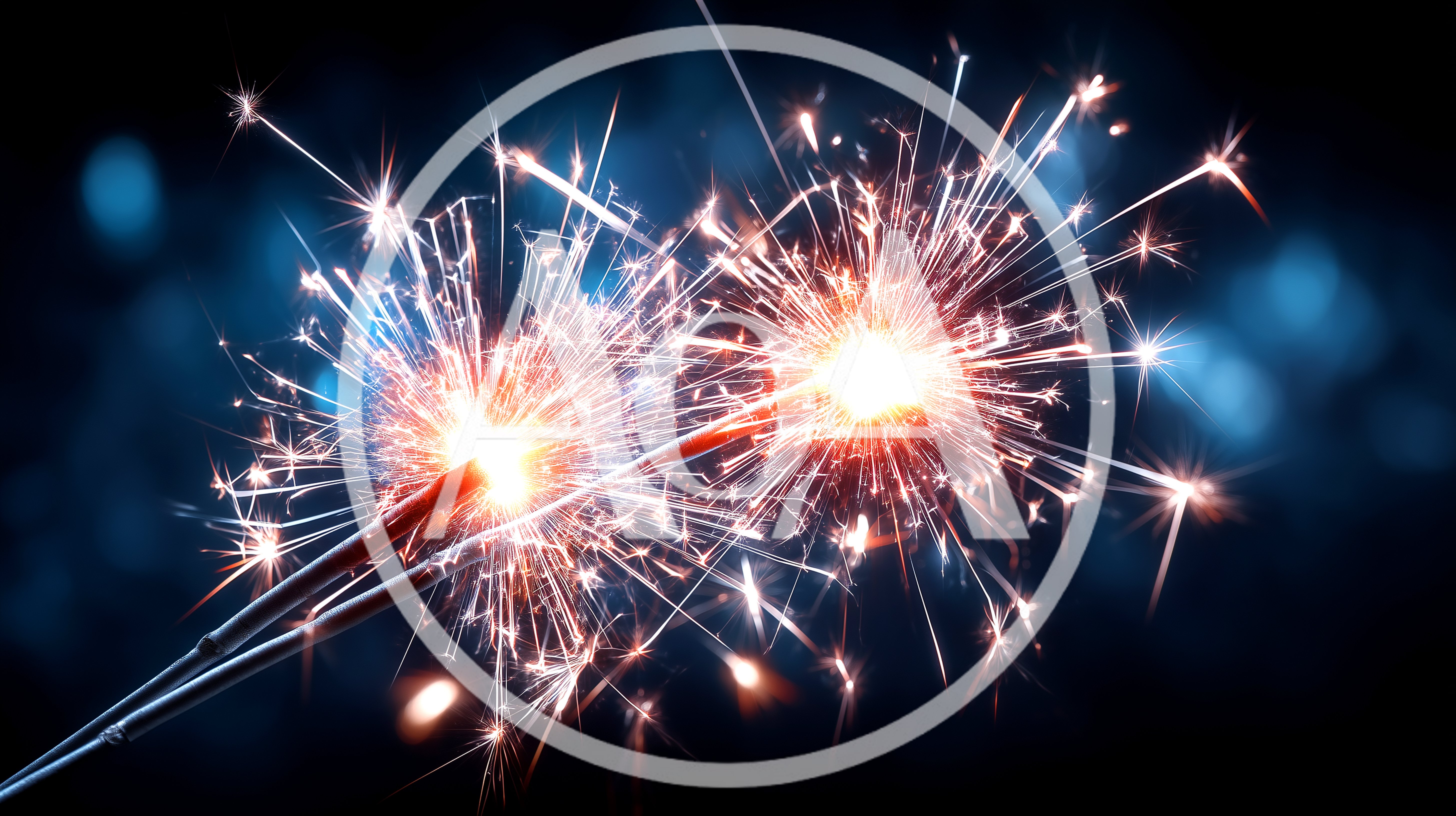 Two Burning Sparklers Against A Dark Blue Background