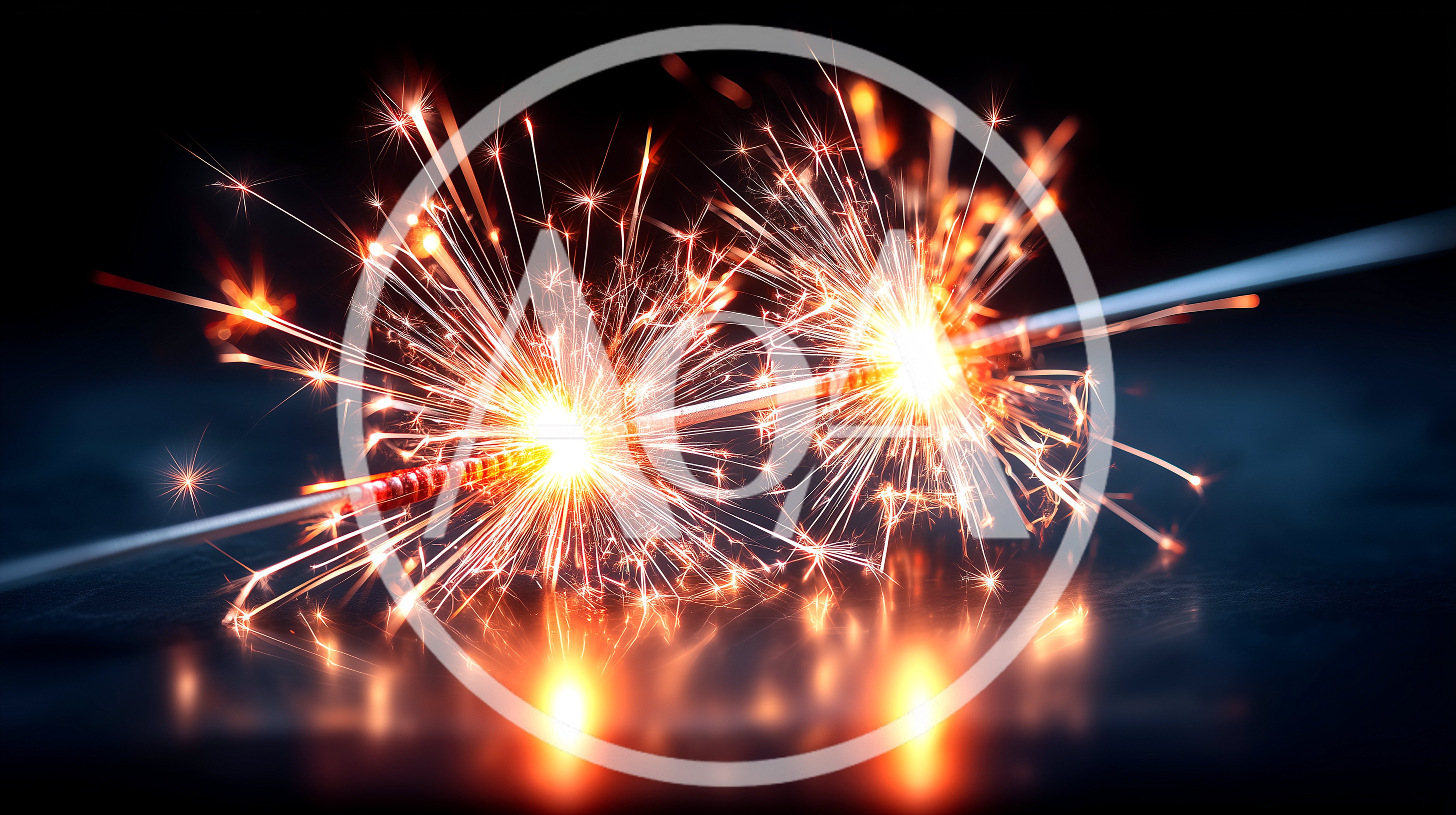 Two Burning Sparklers Against A Dark Background