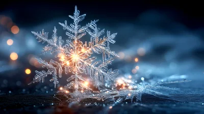 Macro Shot Of A Glowing Crystal Snowflake