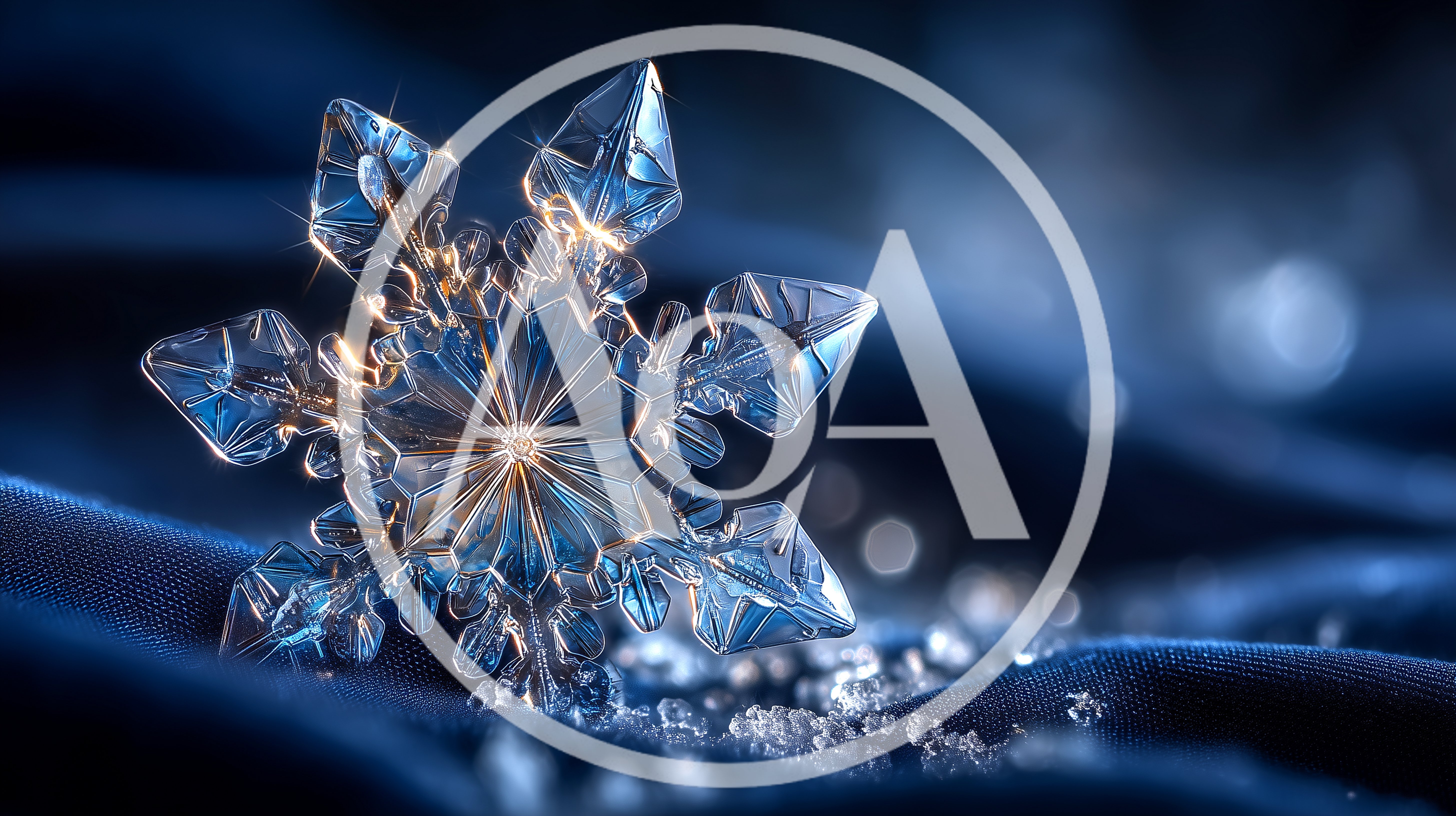 Crystal Snowflake Resting On Dark Blue Fabric