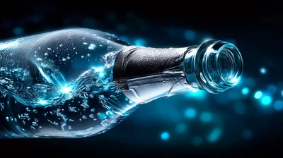Champagne Bottle Neck With Sparkling Liquid And Bubbles