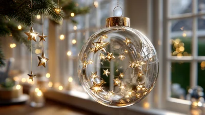 Clear Glass Christmas Ornament With Glowing Star Lights