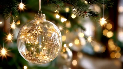 Clear Glass Christmas Ornament With Gold Leaf Decorations
