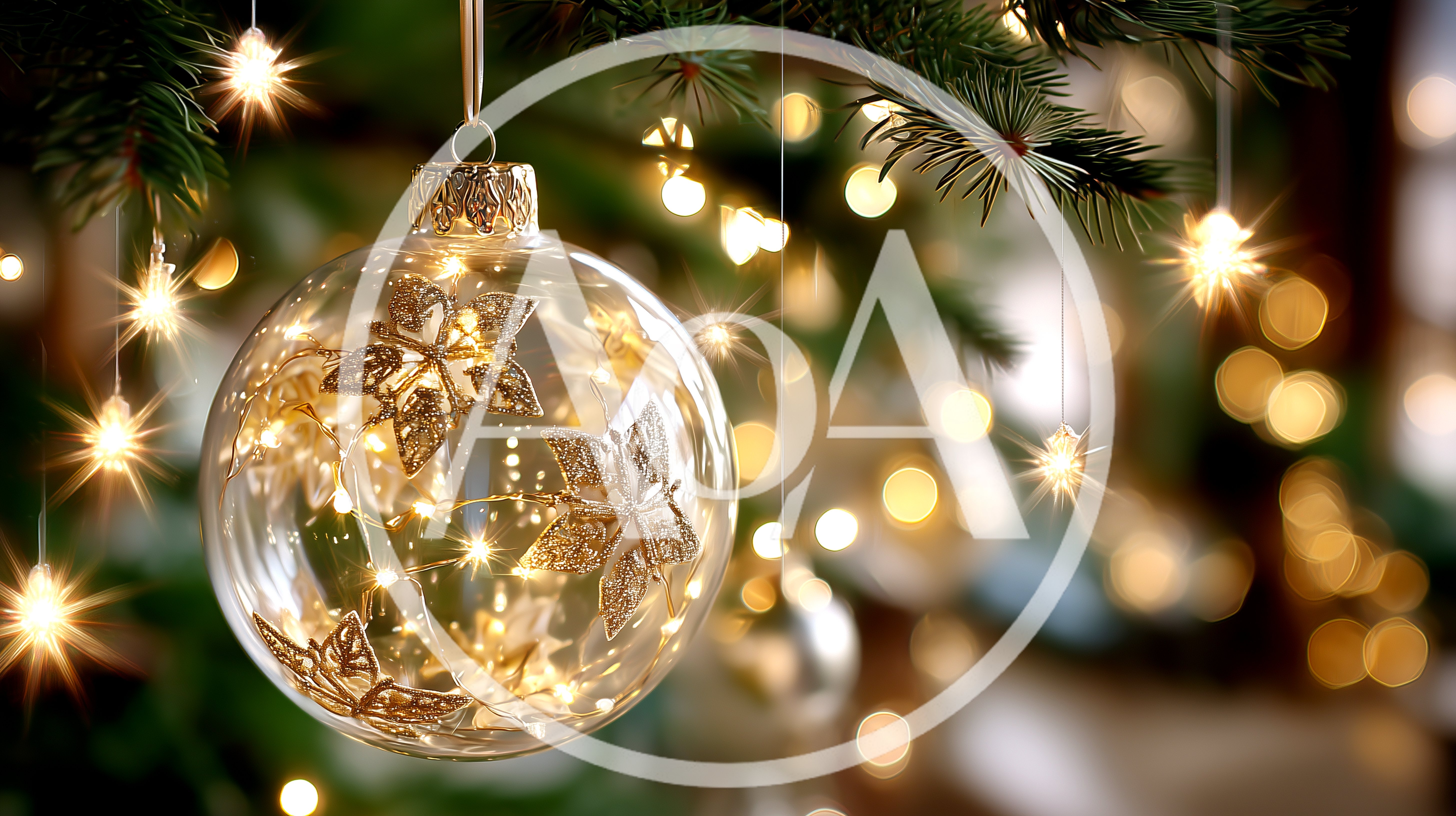 Clear Glass Christmas Ornament With Gold Leaf Decorations