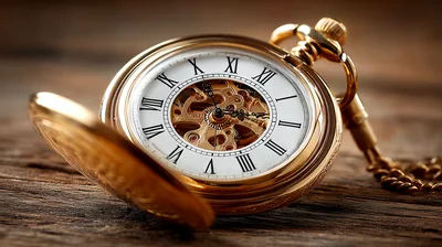 Vintage Gold Pocket Watch On Wooden Surface