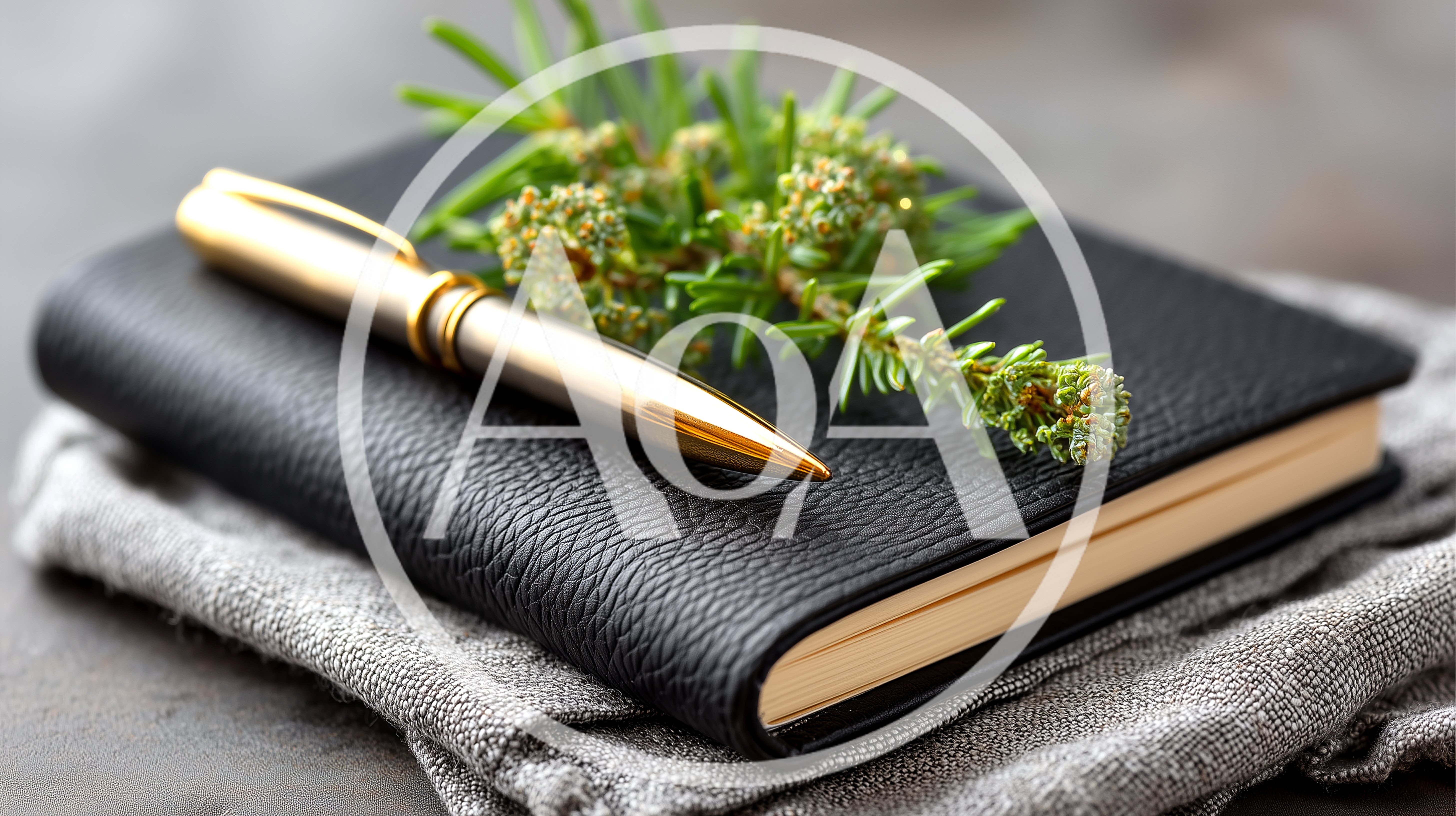 Gold Pen Resting On A Black Leather Journal
