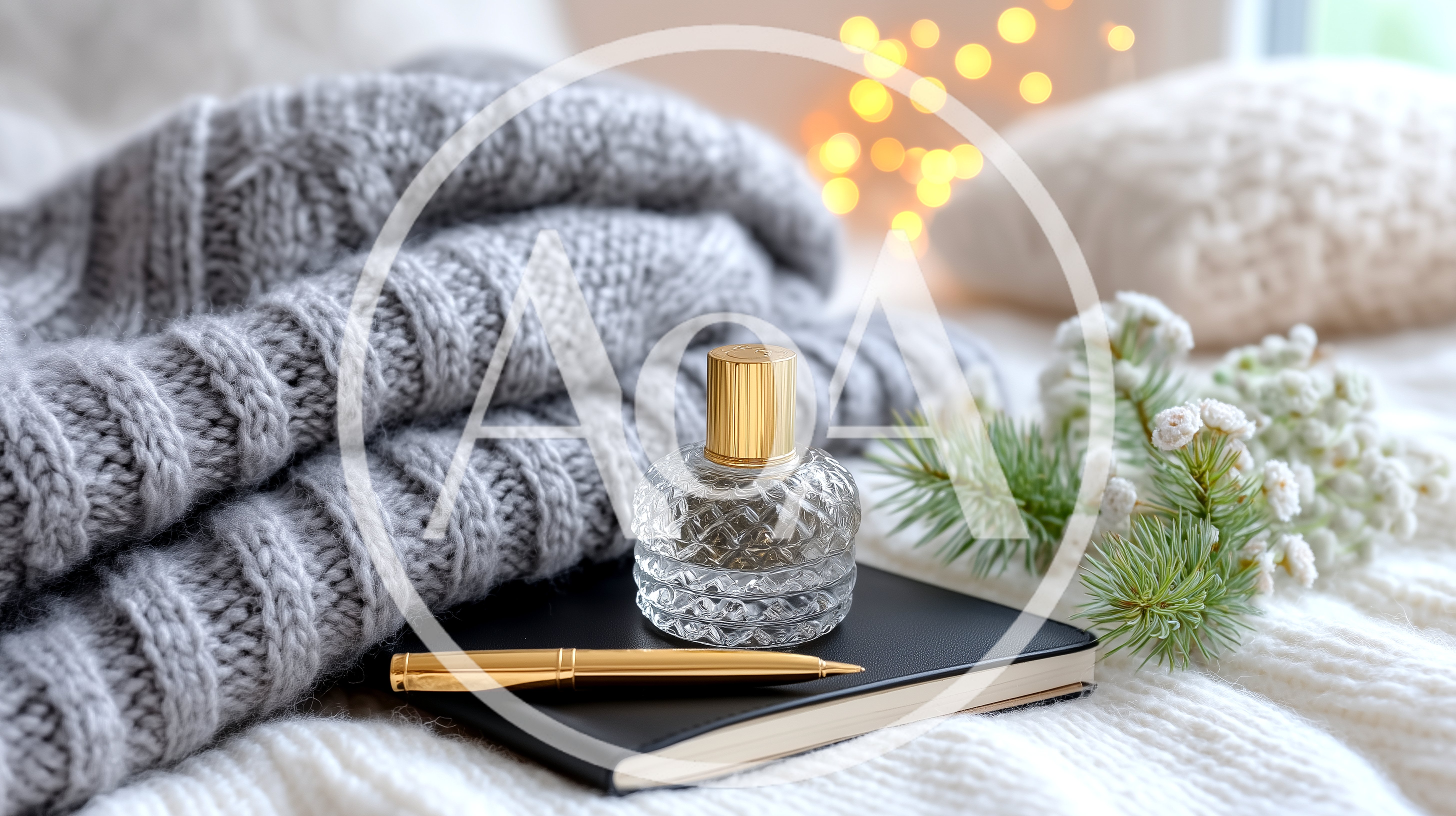 Cozy Winter Still Life With Perfume And Notebook