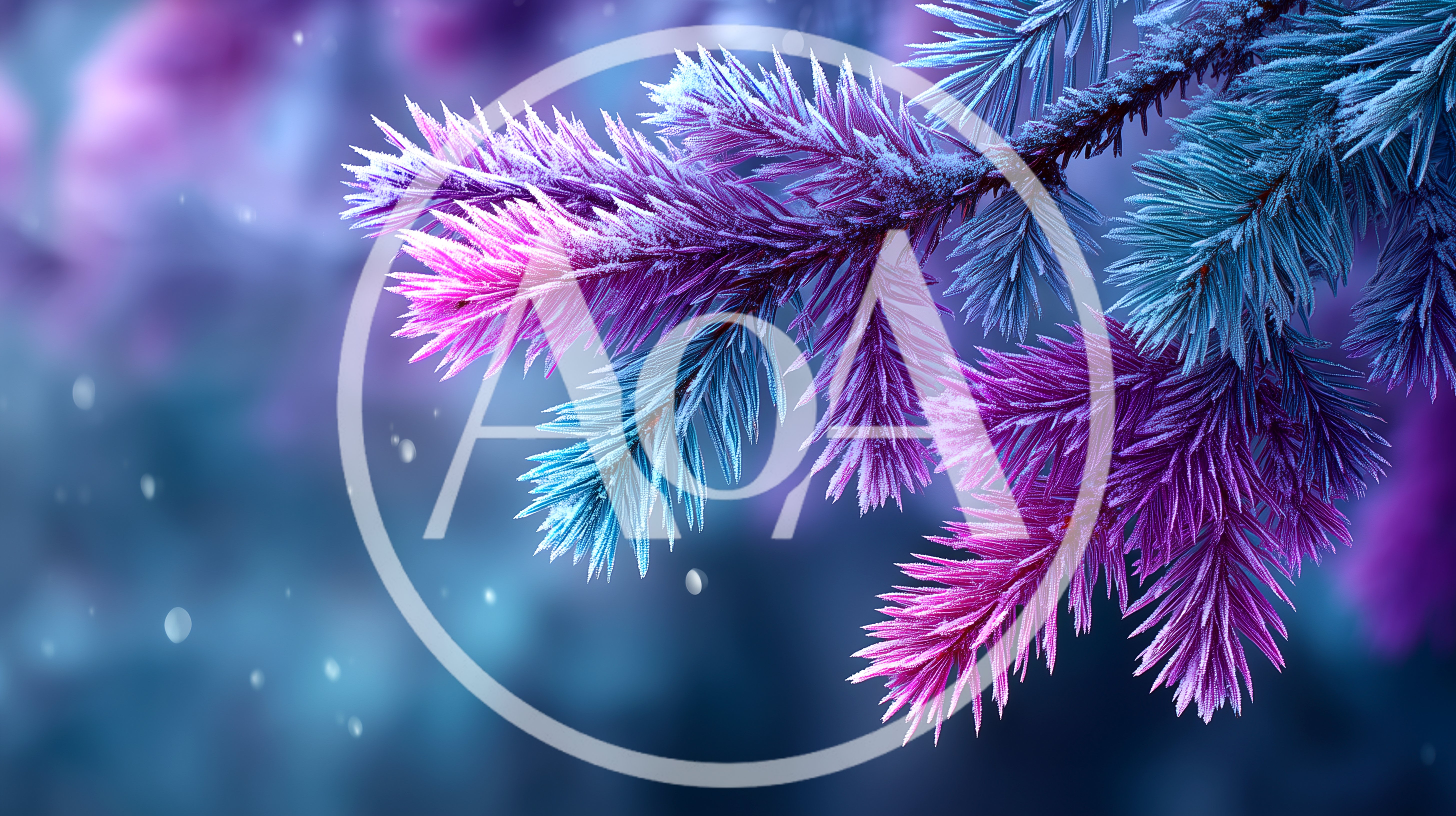 Frosty Pine Branch With Vibrant Purple And Blue Tones