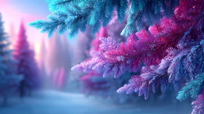 Frosty Pine Branches In A Magical Winter Forest