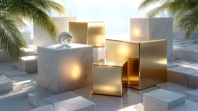 Luxury Marble And Gold Geometric Display Pedestals