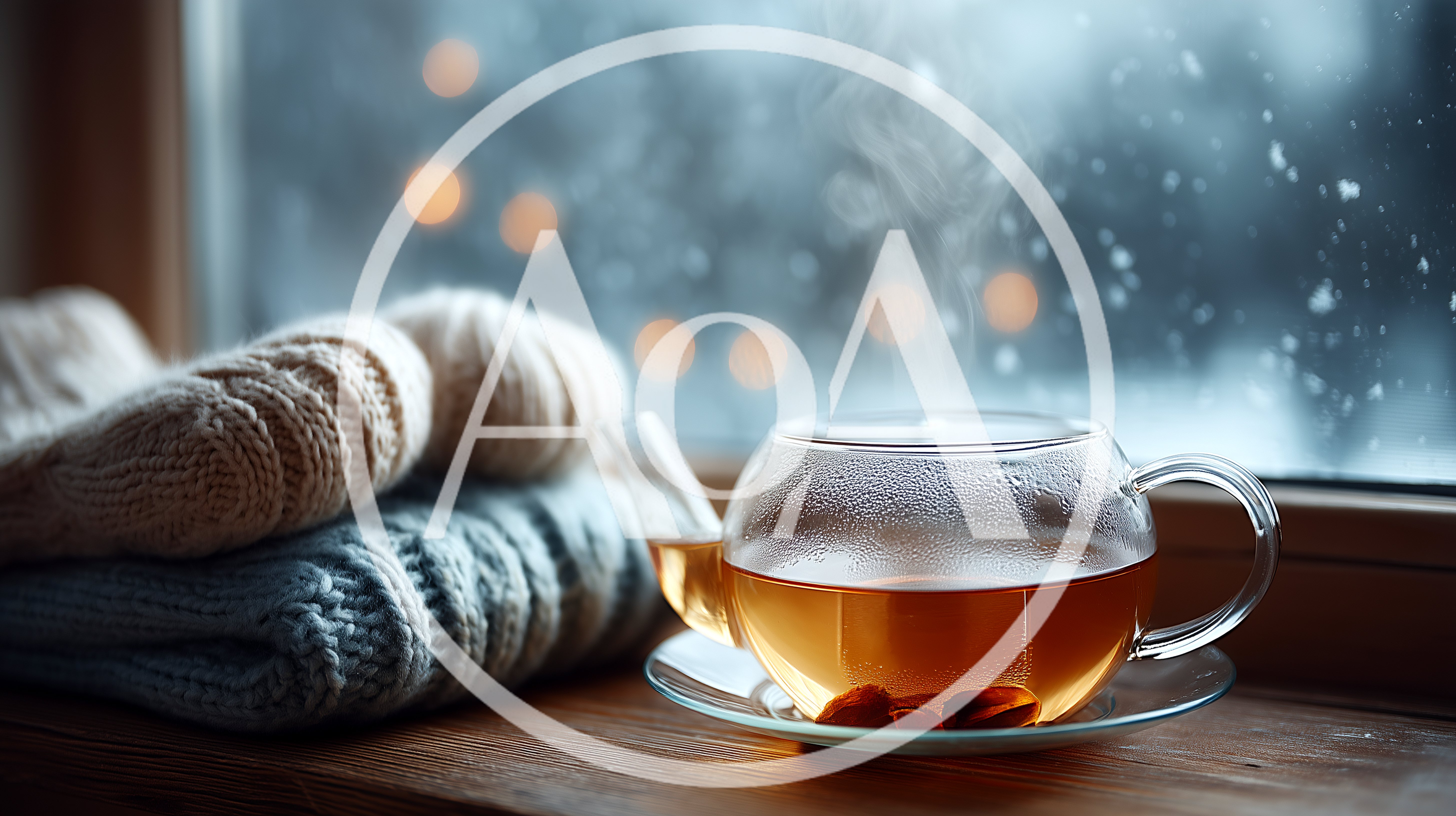 Steaming Glass Teapot On A Cozy Winter Window Sill