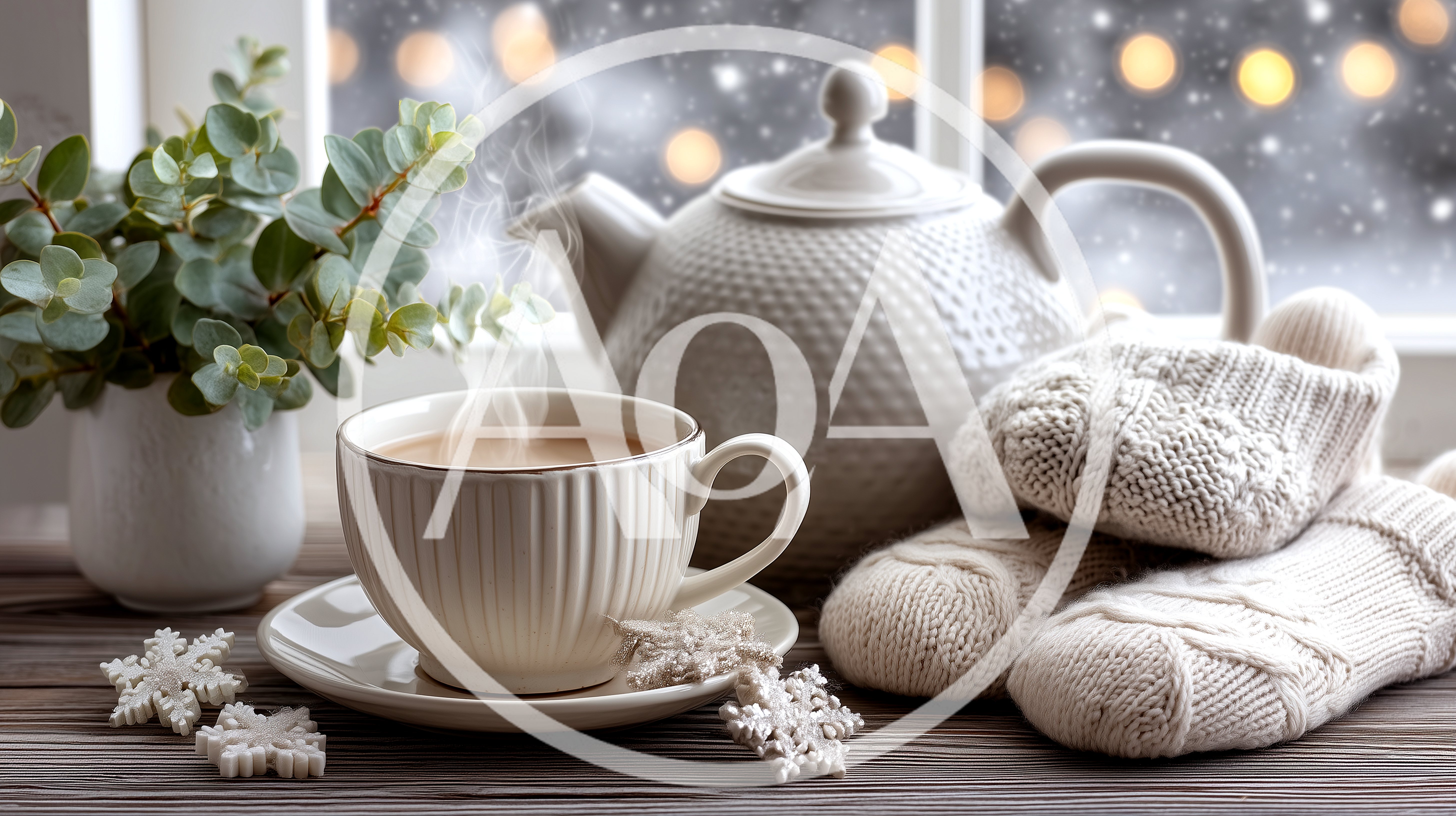 Cozy Winter Tea Setting With Knitted Slippers
