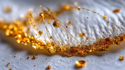 Macro View Of Gold Glitter On White Texture