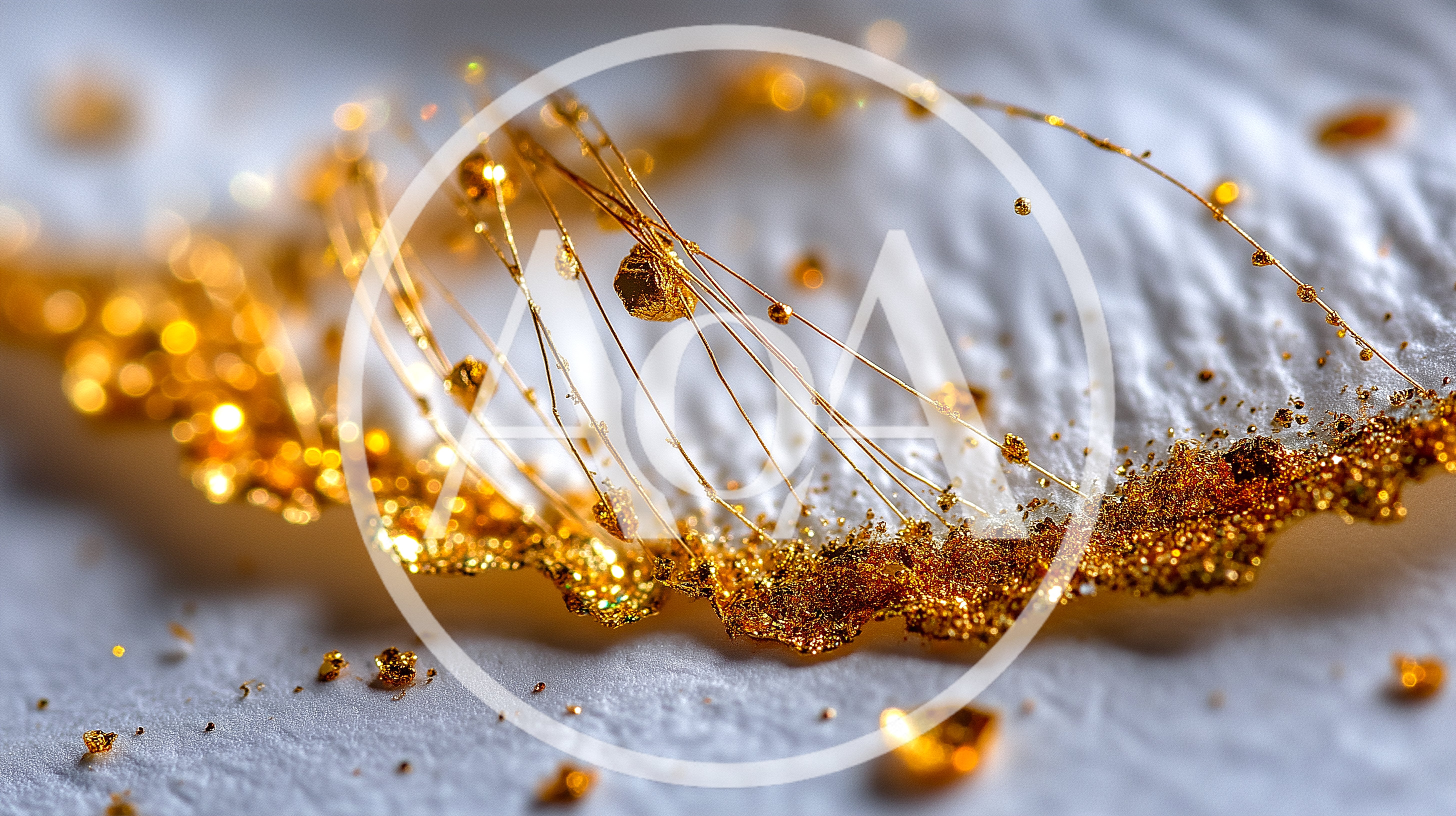 Macro View Of Gold Glitter On White Texture
