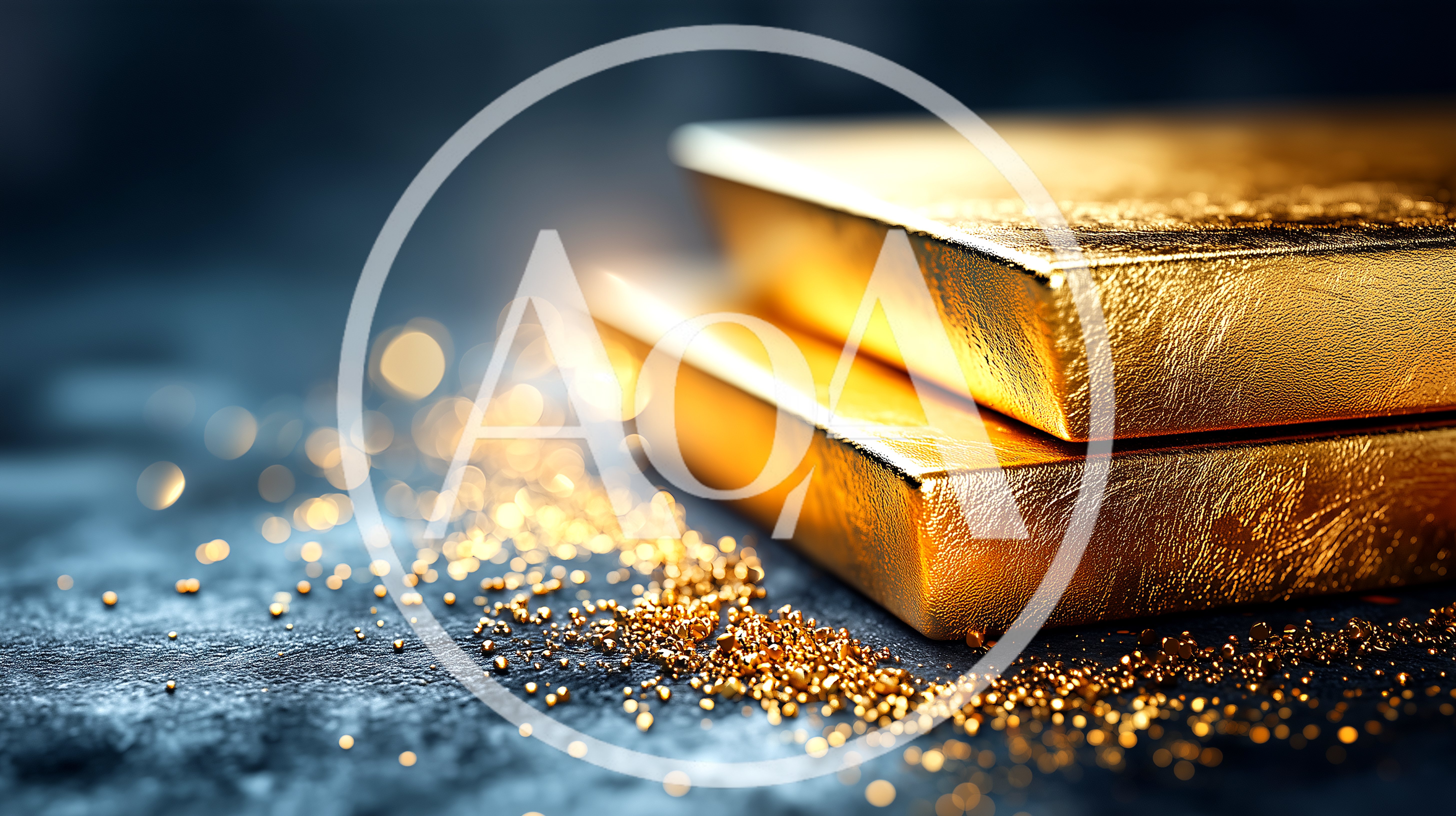 Two Stacked Gold Bars With Scattered Gold Dust