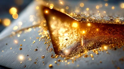 Golden Glitter Particles On Textured White Paper