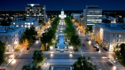 Aerial View Of Illuminated City Plaza At Night