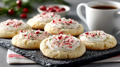Frosted Peppermint Sugar Cookies On A Slate Tray