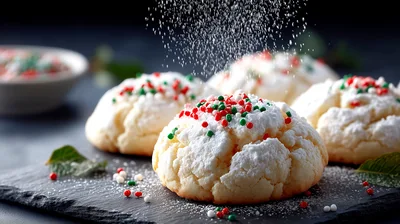 Powdered Sugar Sprinkled On Christmas Crinkle Cookies