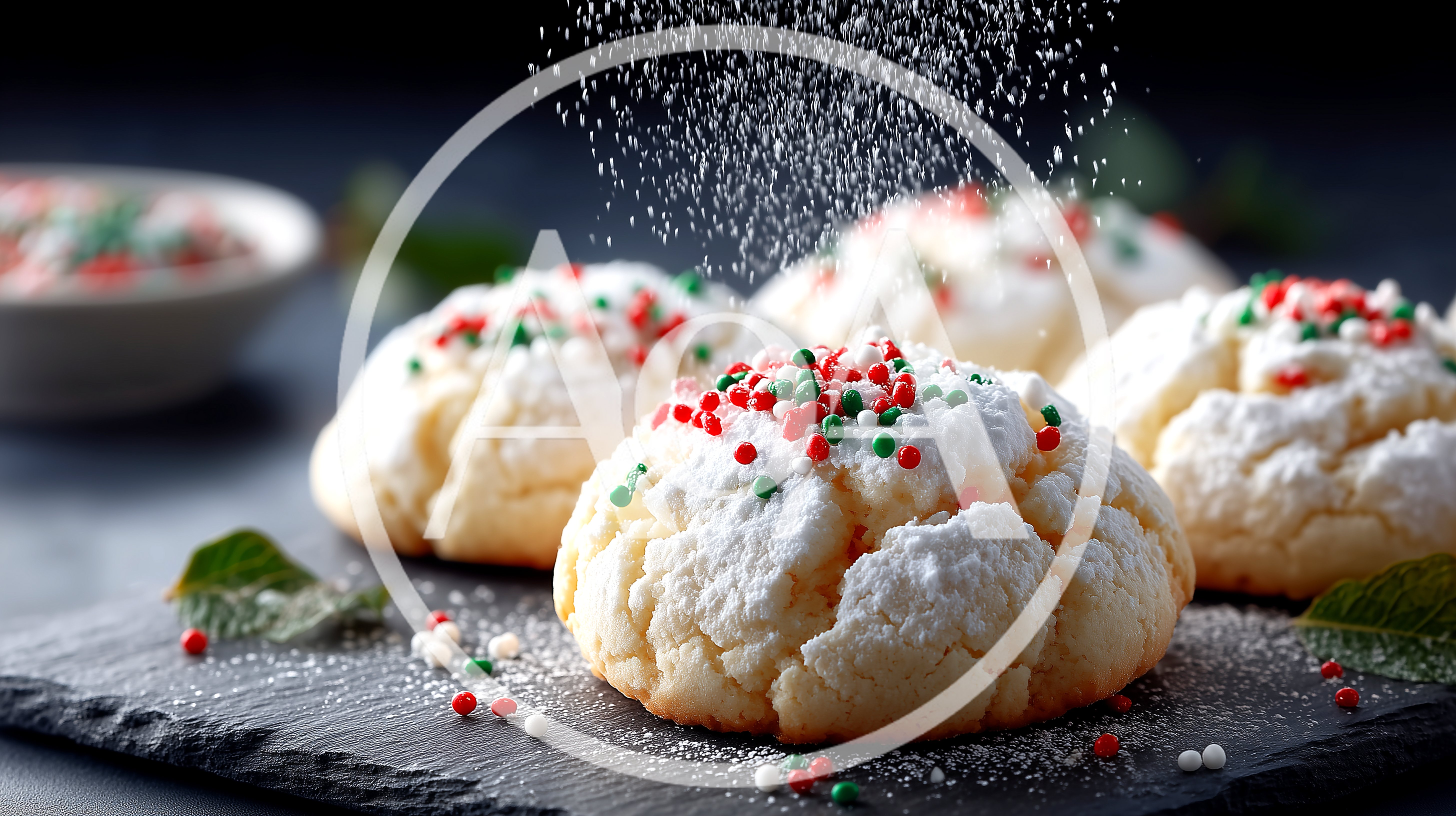 Powdered Sugar Sprinkled On Christmas Crinkle Cookies