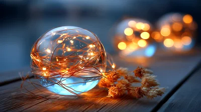 Glass Sphere With Fairy Lights And Dried Flowers